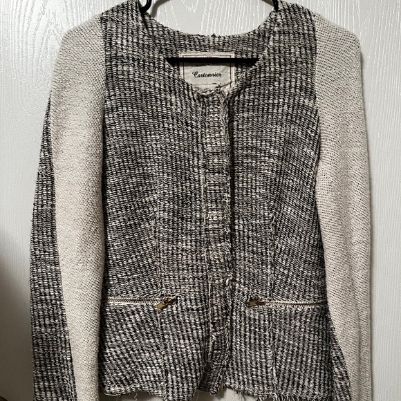 Anthropologie Cartonnier Knit Snap Front Jacket Ivory Black Gold Size S - Picture 1 of 3